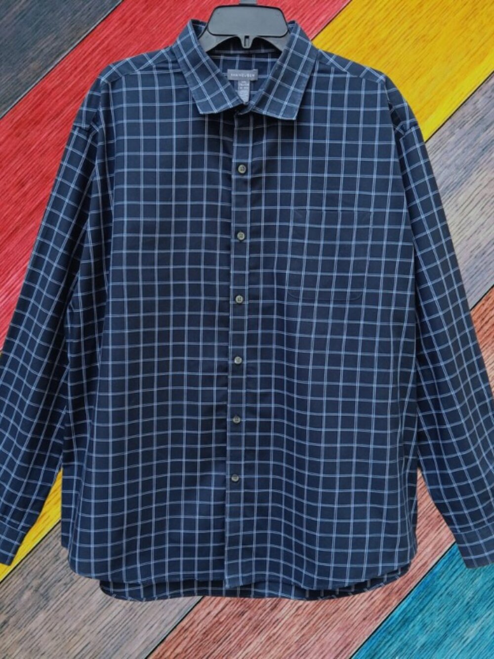 Van Heusen Men's Shirt Button Front Long Sleeves Navy Plaid Size XXL 18-18.5